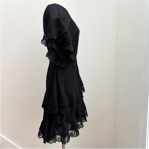 Zimmermann Espionage Mini Dress Ruffle Tiered Swiss Dot Rare Black Size 2 US 6 8 - Picture 10 of 16